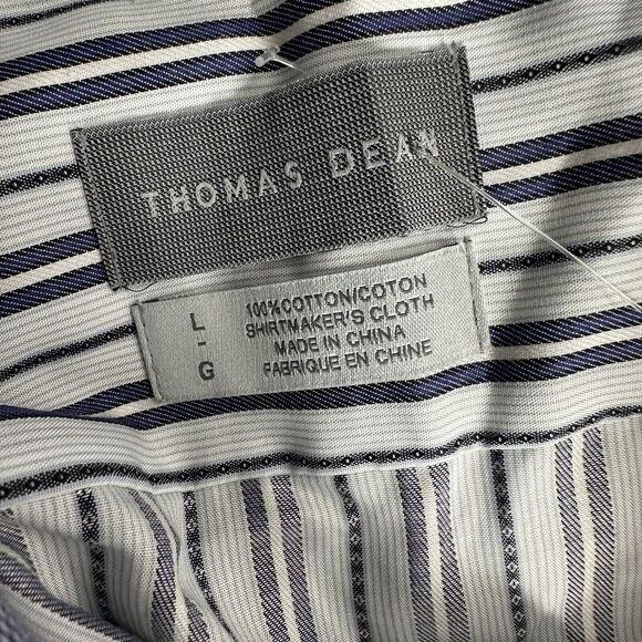 Thomas Dean Stripe Button Up Long Sleeve Dress Shirt Size L - Picture 4 of 6